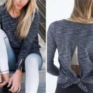 Zyia Active Charcoal Split Back Long Sleeve Top Gray Women's L